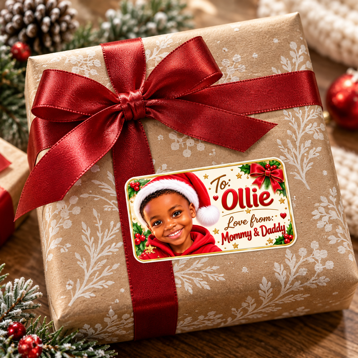 Personalised Christmas Photo Stickers – 10 Custom Gift Labels, Gloss or Matte